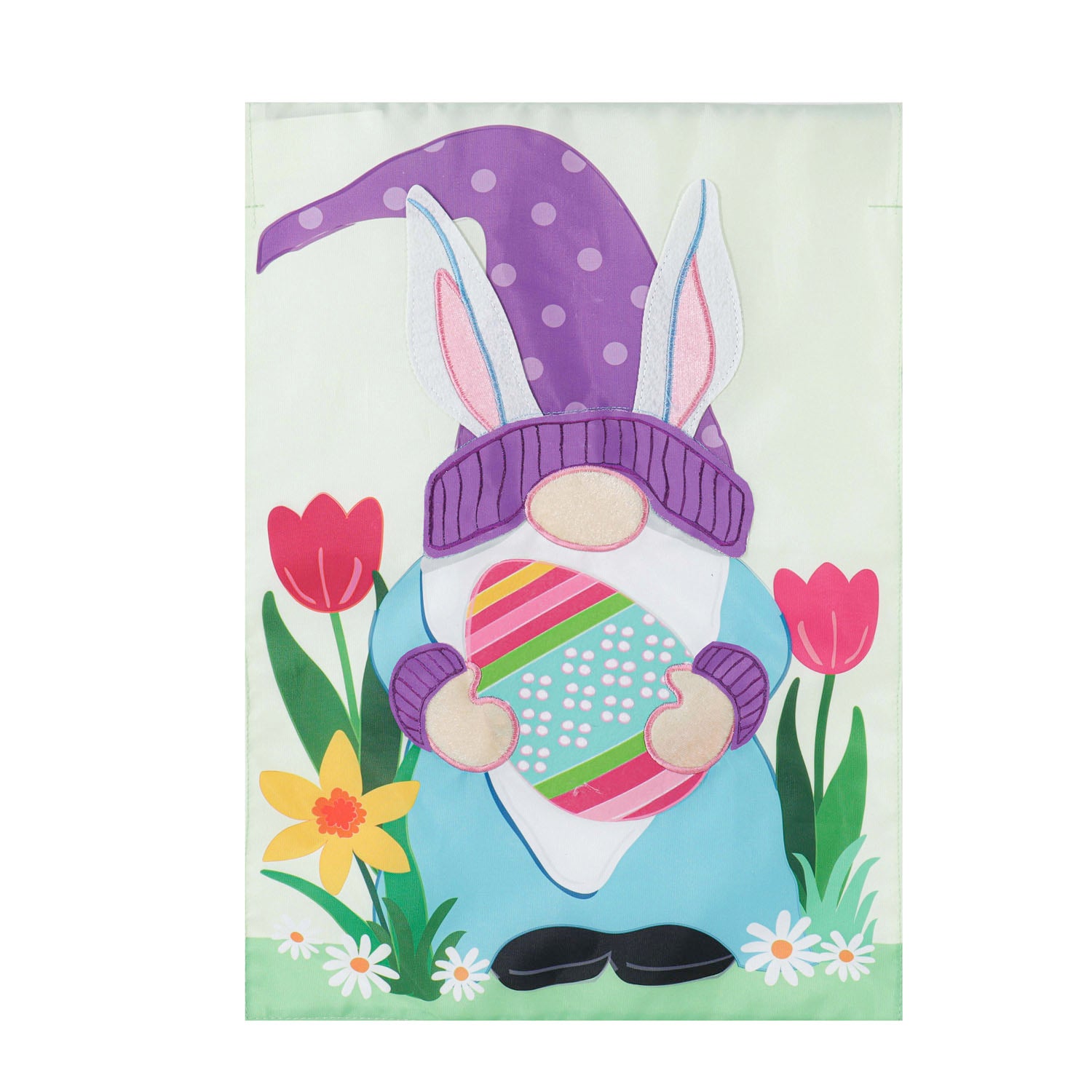 Easter Gnome Bunny Ears Garden Applique Flag