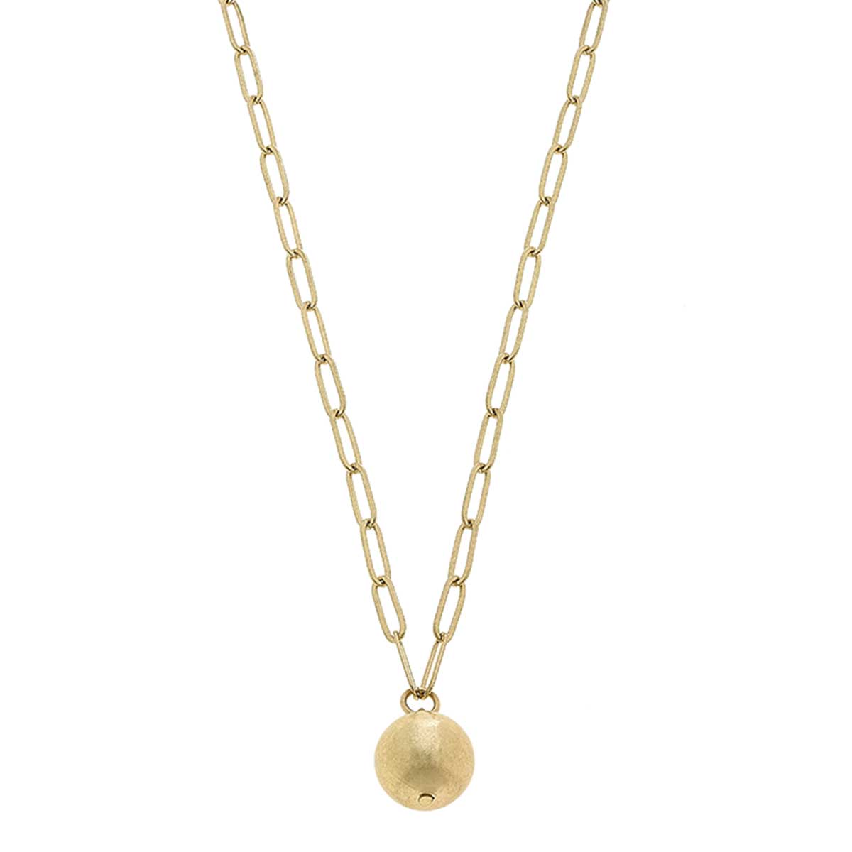 Ellie Paperclip Chain Ball Bead Necklace in Worn Gold