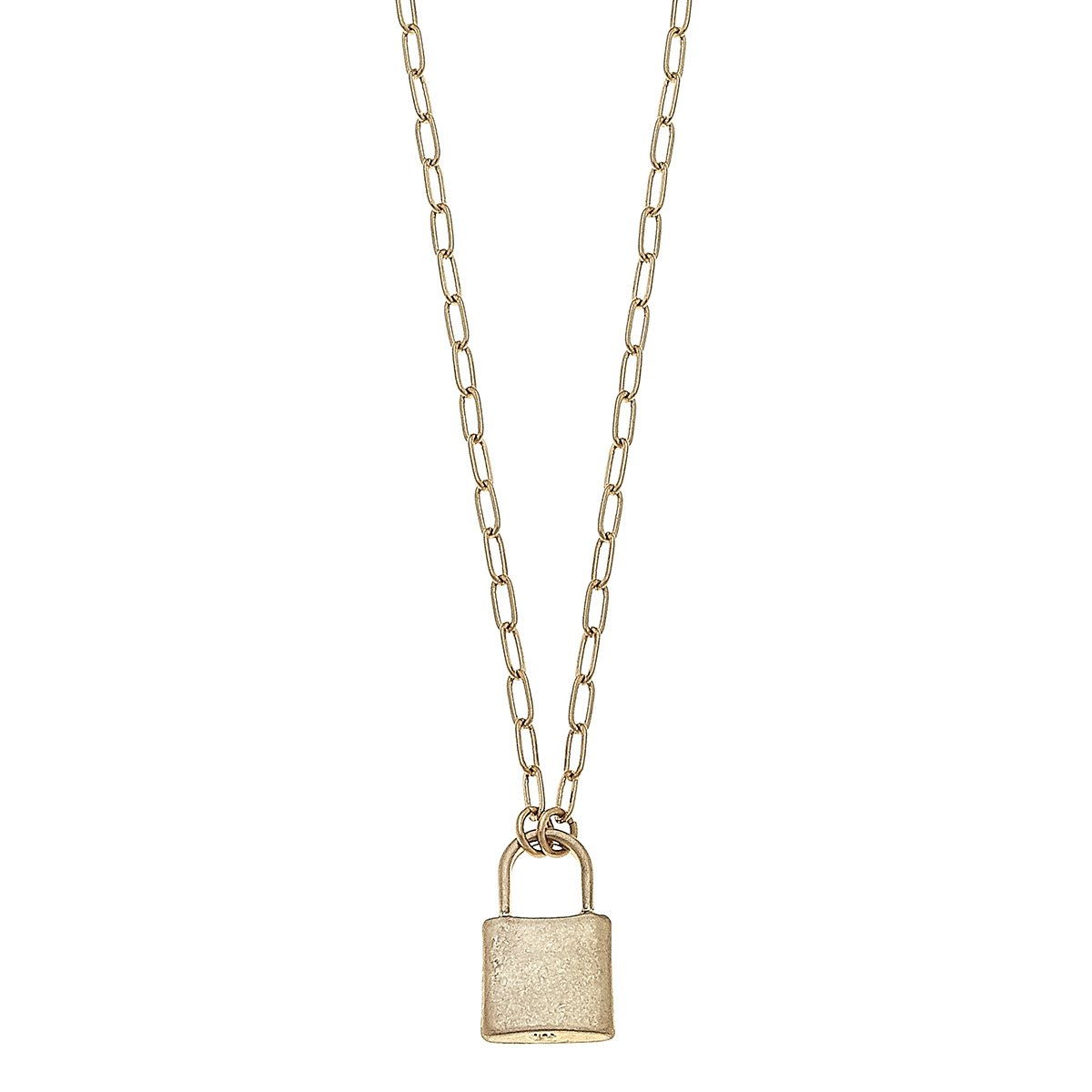 Emerson Padlock Paperclip Chain Necklace in Worn Gold