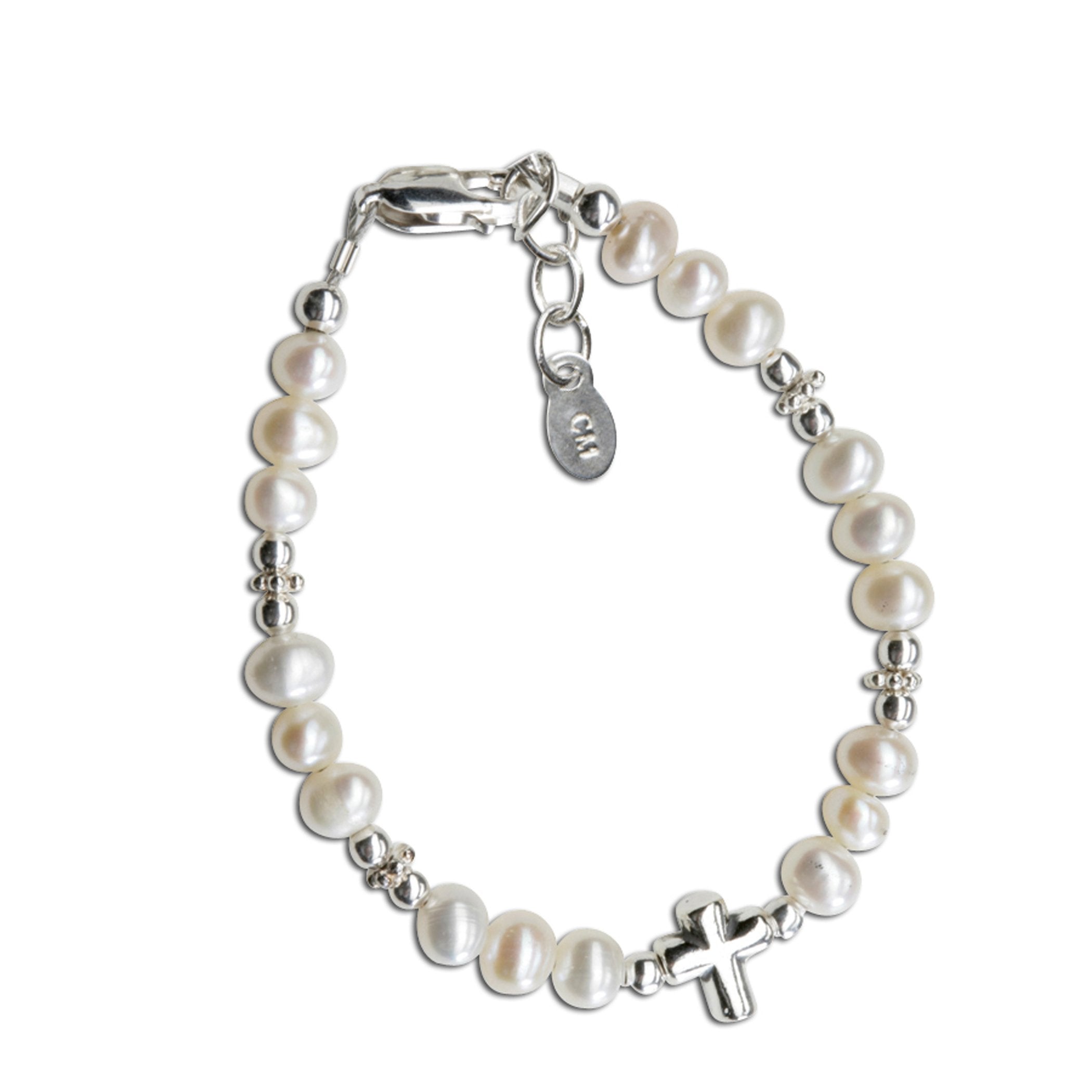 Emily Sterling Silver Pearl Cross Bracelet