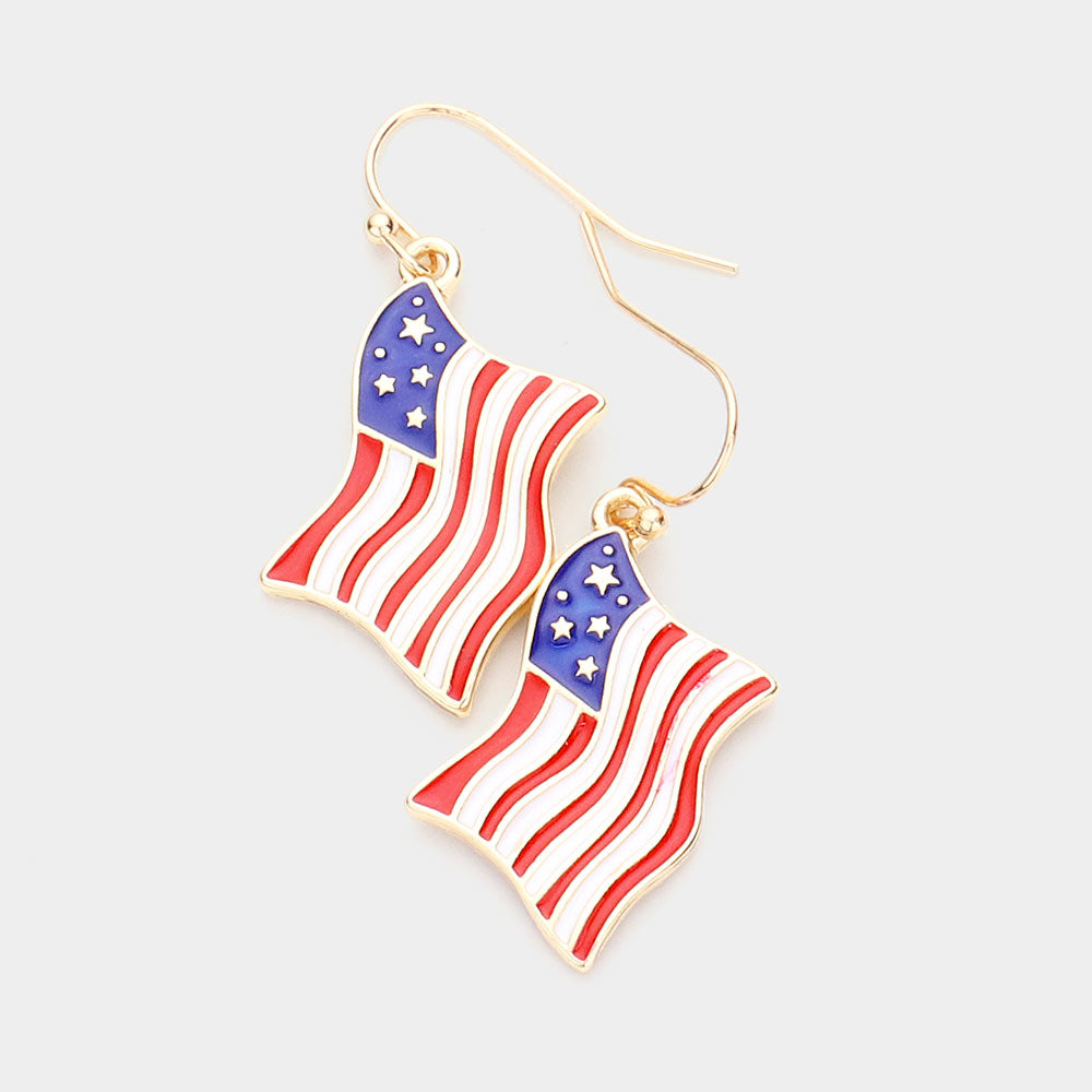 Enamel American Flag Dangle Earrings