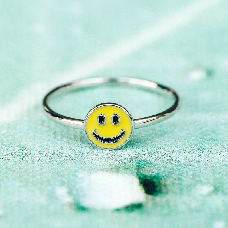 Enamel Happy Face Silver Pura Vida Ring