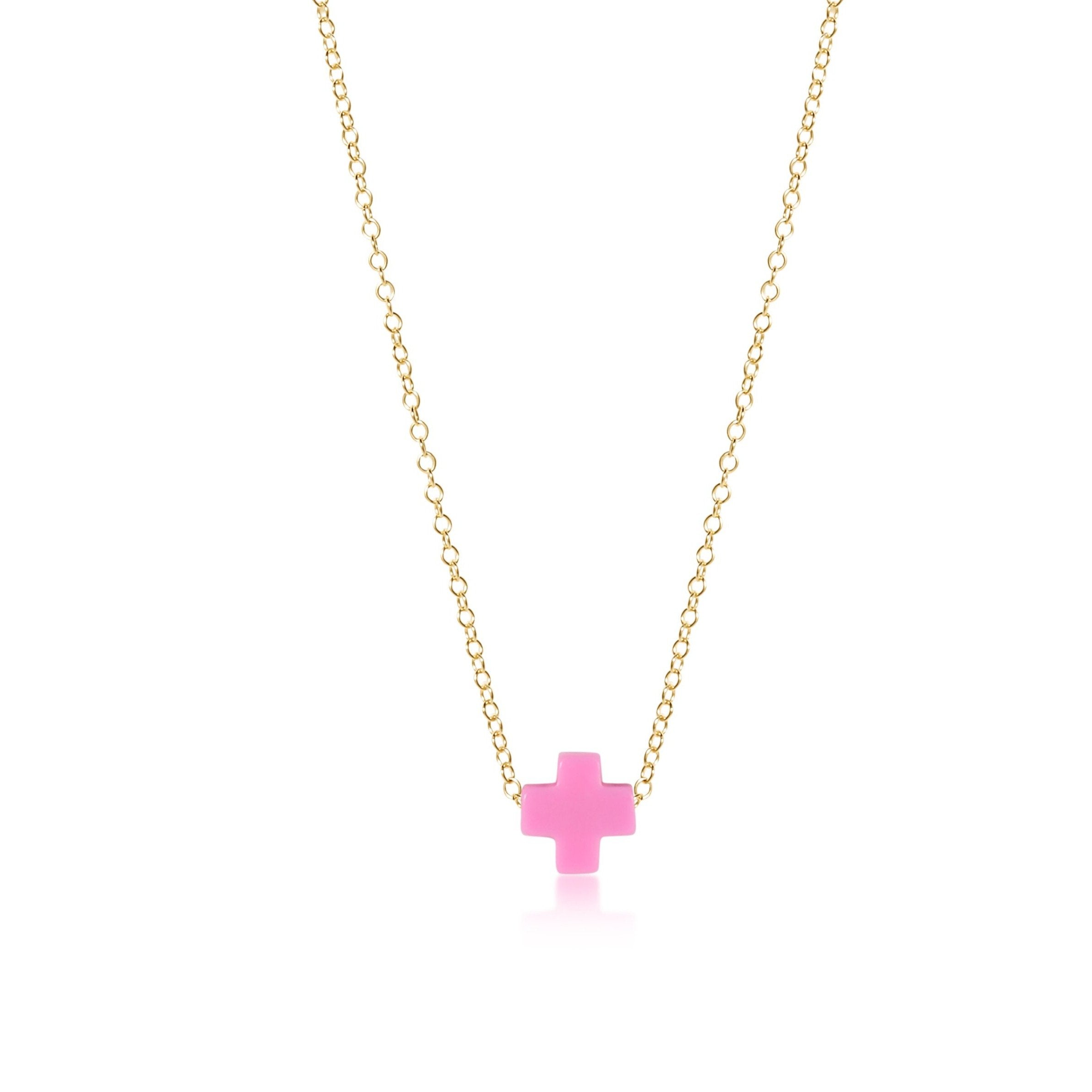 Enewton Bright Pink Signature Cross 16" Gold Necklace