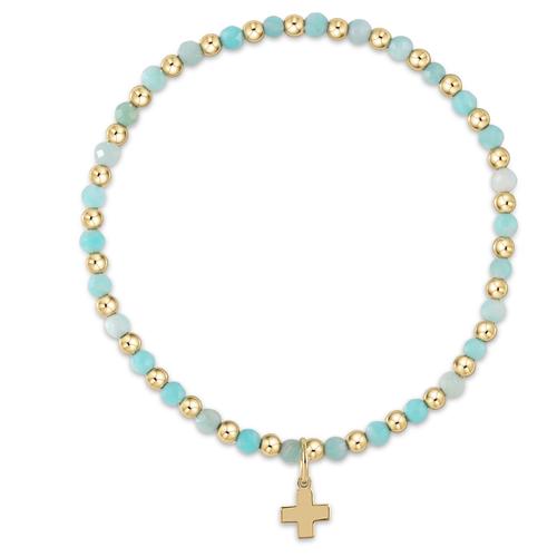 Enewton Gold Grateful 3mm Bead Bracelet - Amazonite - Signature Cross Gold Charm