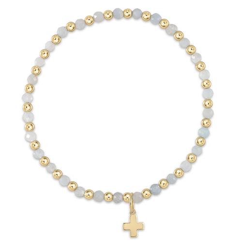 Enewton Gold Grateful 3mm Bead Bracelet - Aquamarine - Signature Cross Gold Charm