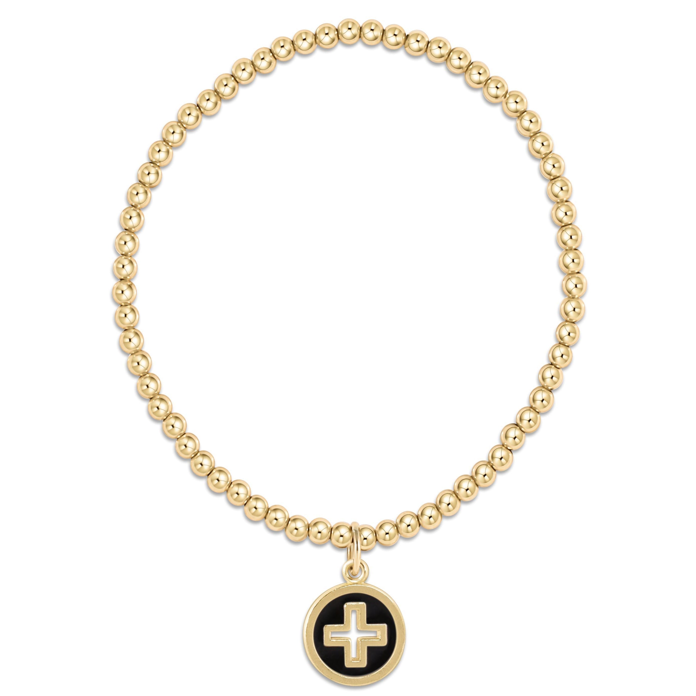 Enewton Signature Cross Onyx Disc Classic Gold 3mm Bead Bracelet