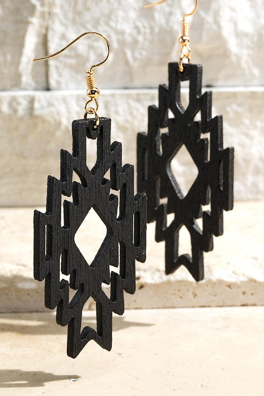 Ethnic Wood Cutout Earrings