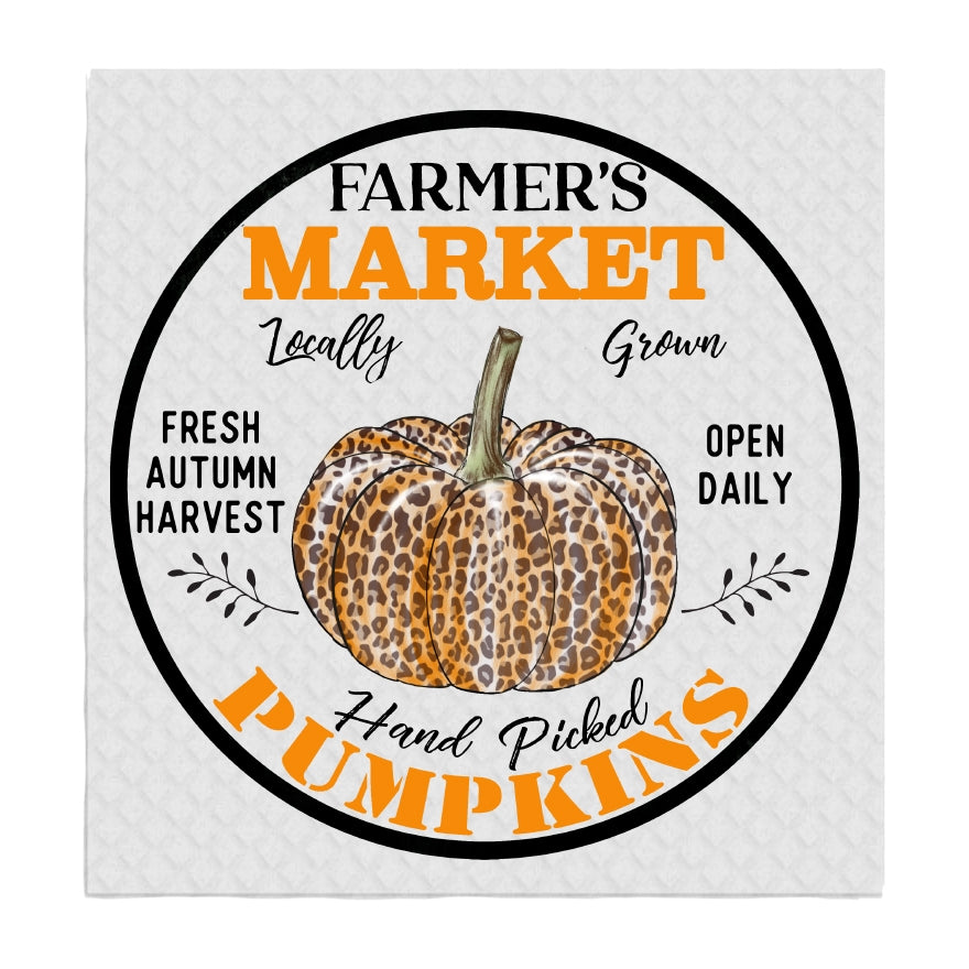 Fall Autumn Farm Leopard Pumpkin Swedish Dishcloth