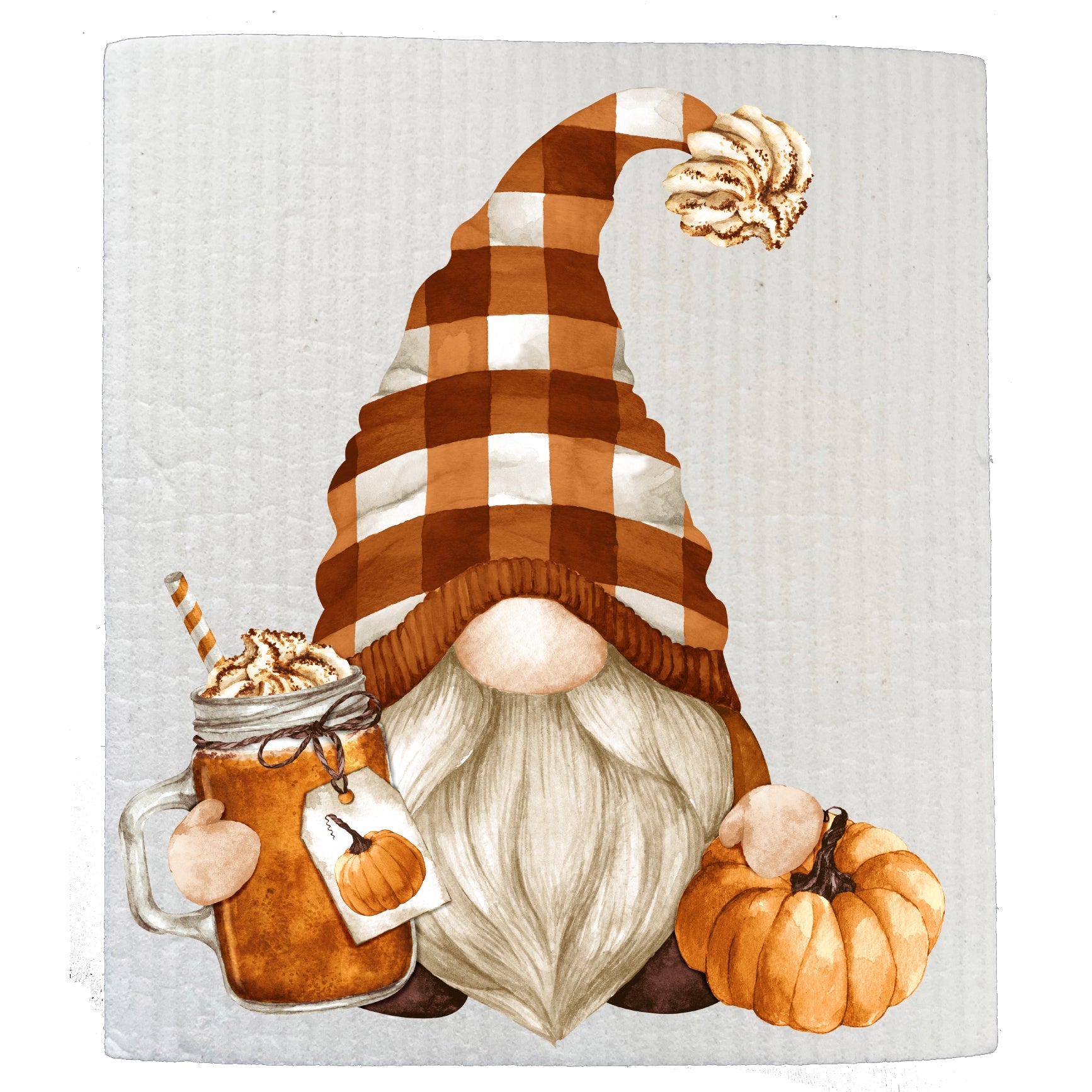 Fall Autumn Gnome Pumpkin Spice Swedish Dishcloth