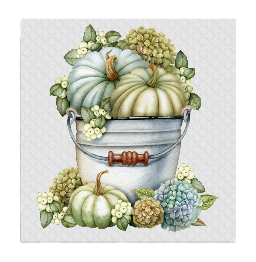 Fall Autumn Pumpkin Hydrangea Swedish Dishcloth