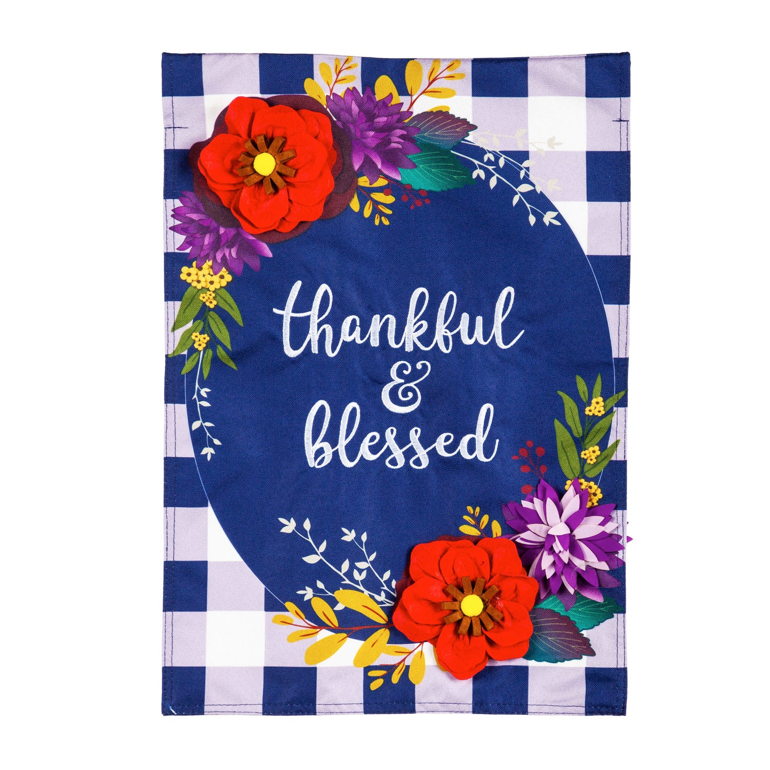 Fall Floral Check Garden Linen Flag