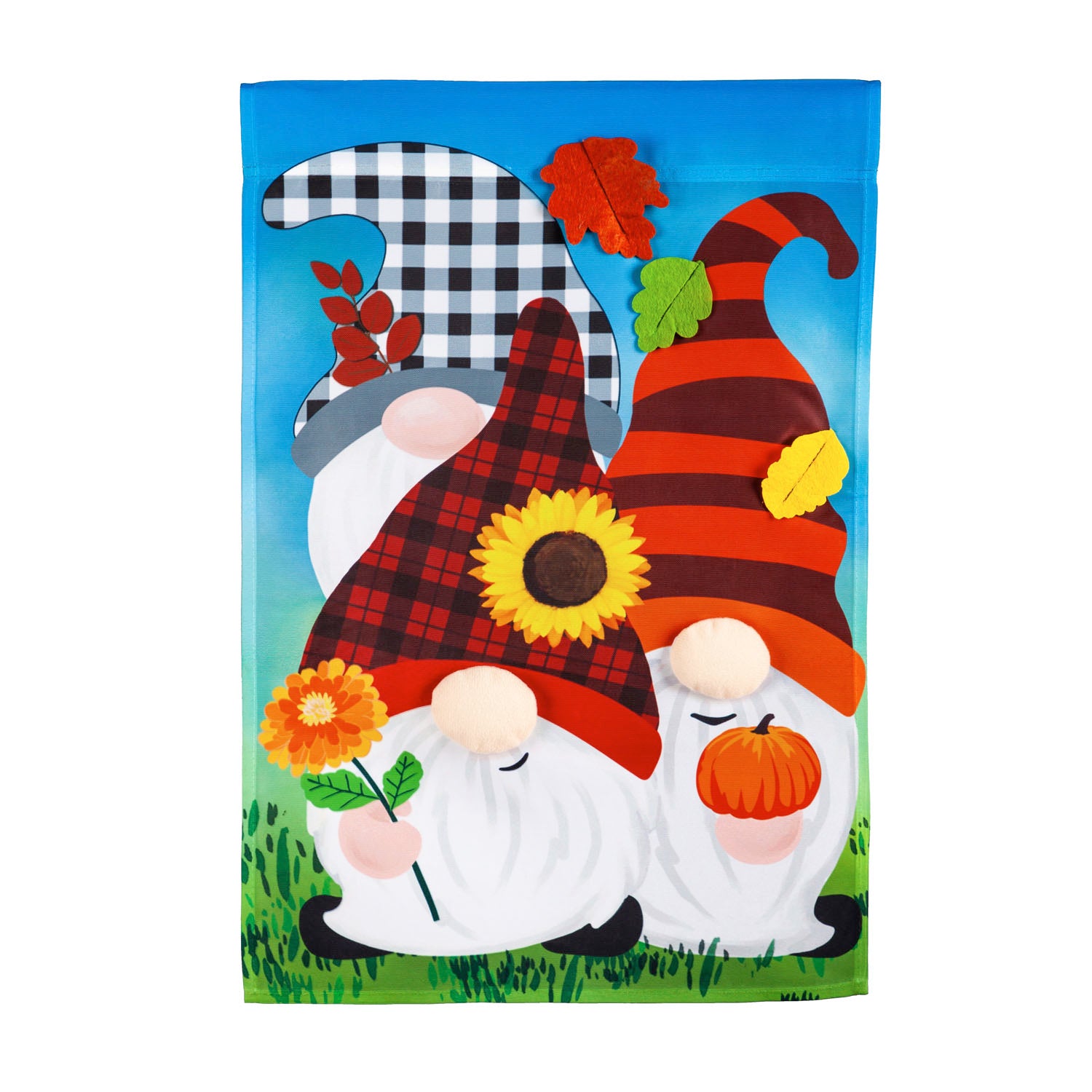 Fall Gnome Trio Garden Applique Flag