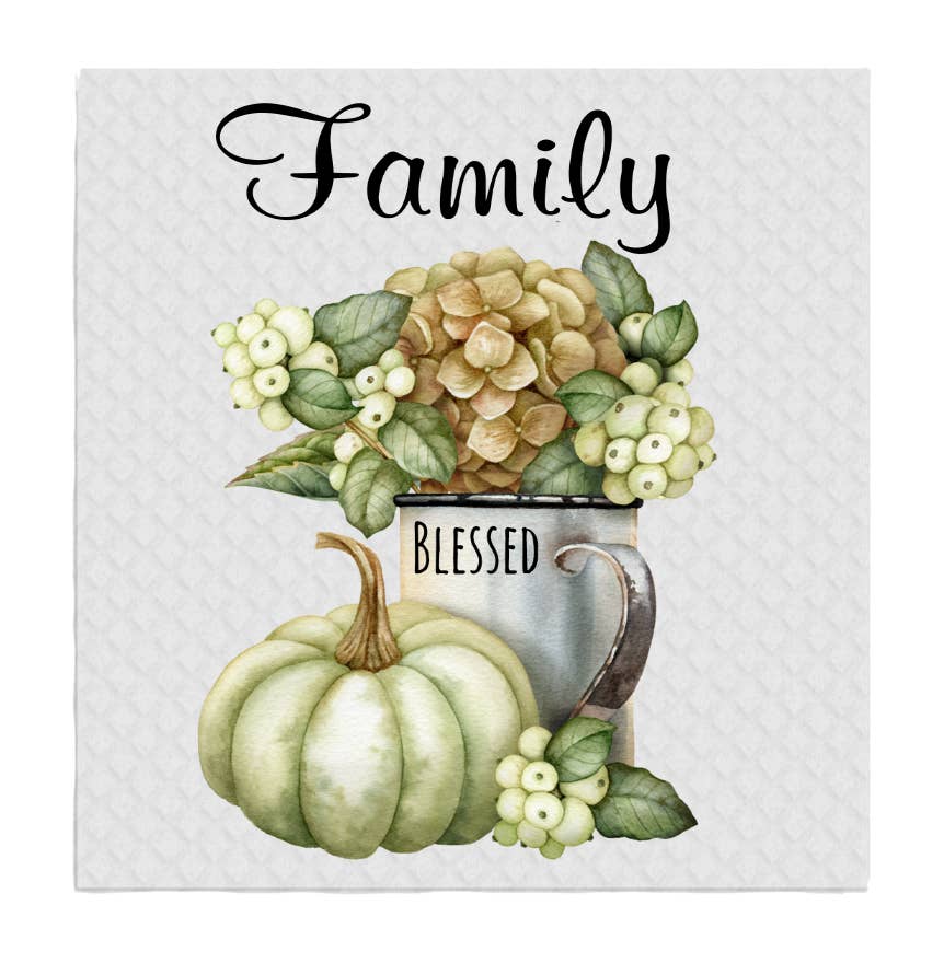 Family Fall Pumpkin Autumn Swedish Dishcloth