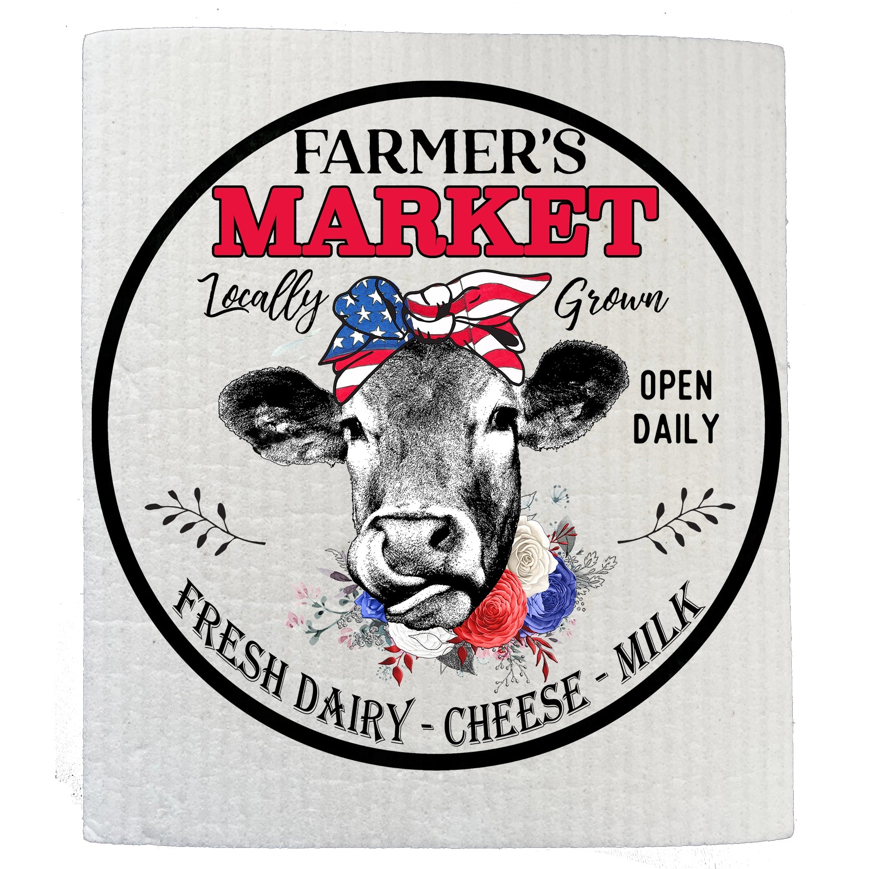 Farmers Market Patriotic Cow Swedish Dishcloth