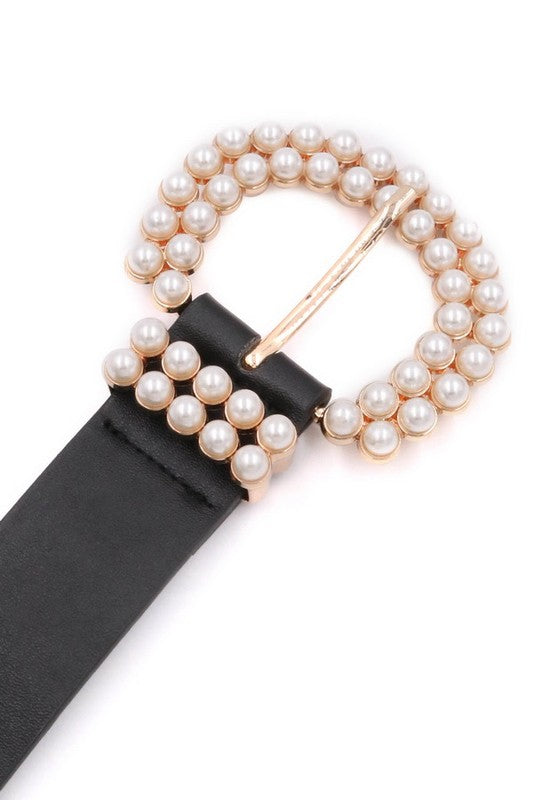 Faux Leather Acrylic Pearl Buckle Belt