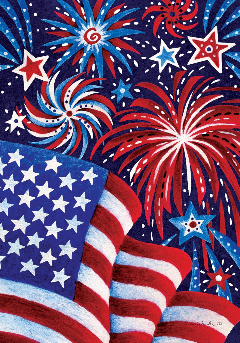 Fireworks and Flag Garden Flag