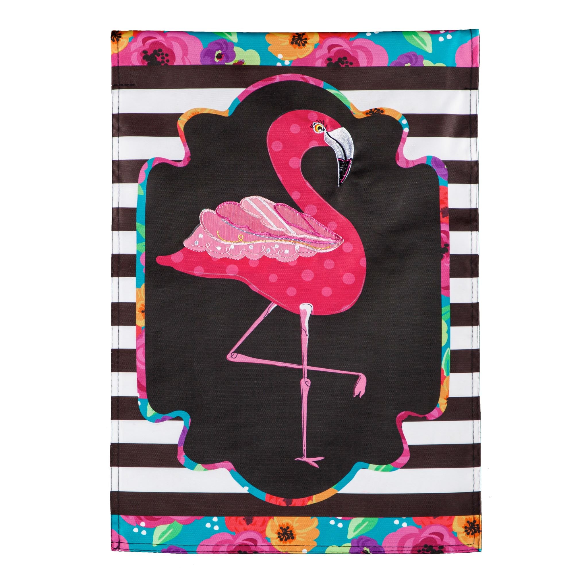 Flamingo Stripes and Flowers Garden Applique Flag