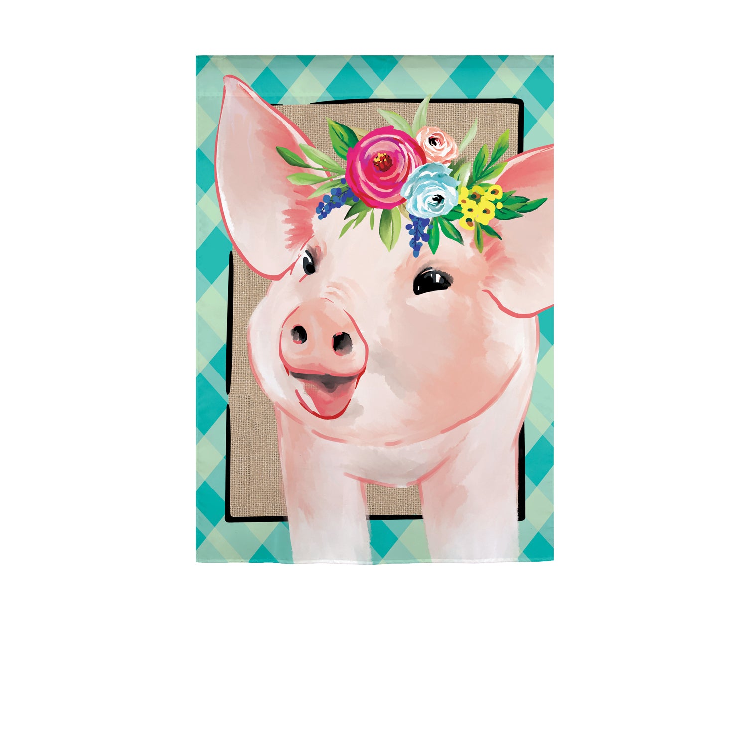 Floral Crowned Pig Garden Linen Flag