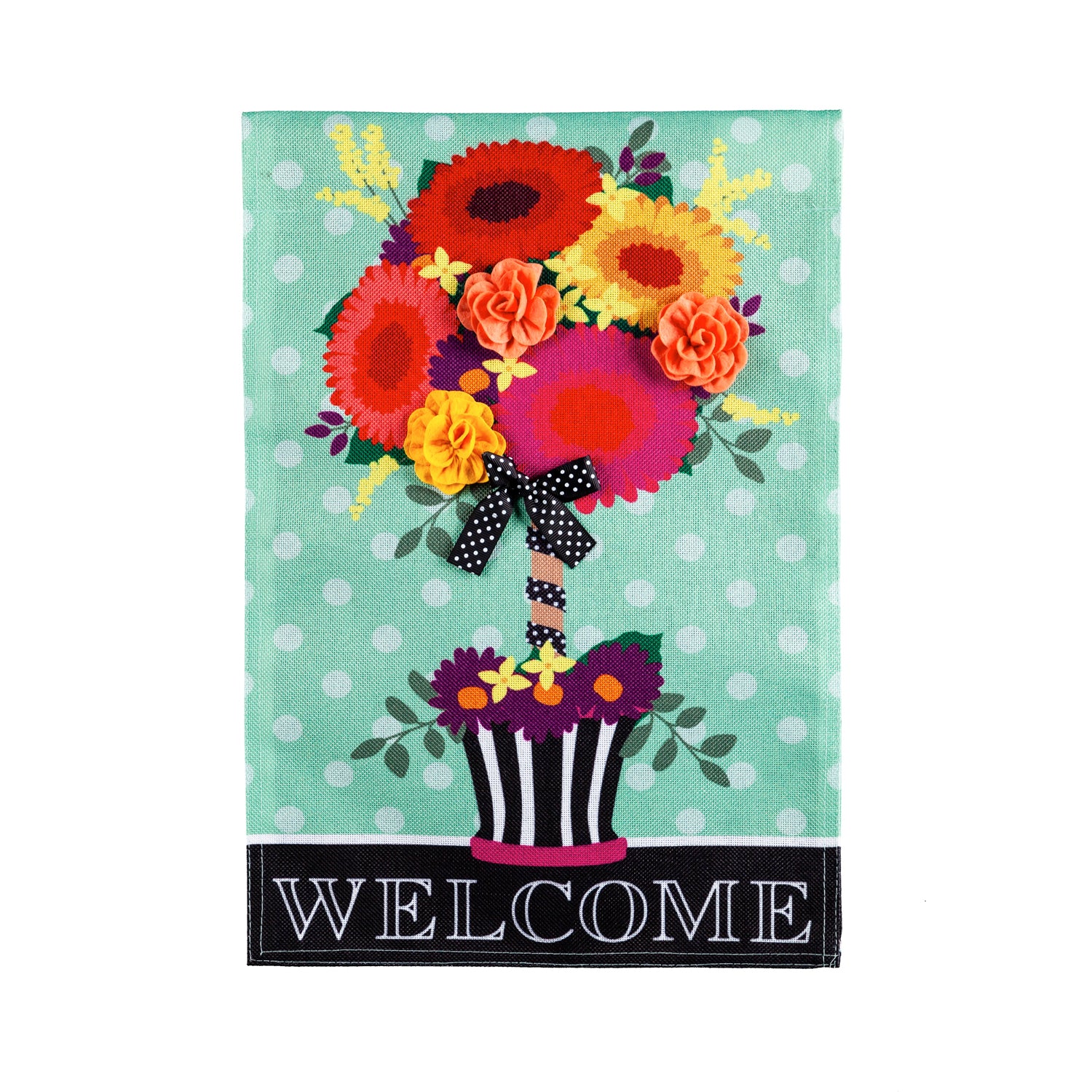 Floral Topiary Garden Burlap Flag