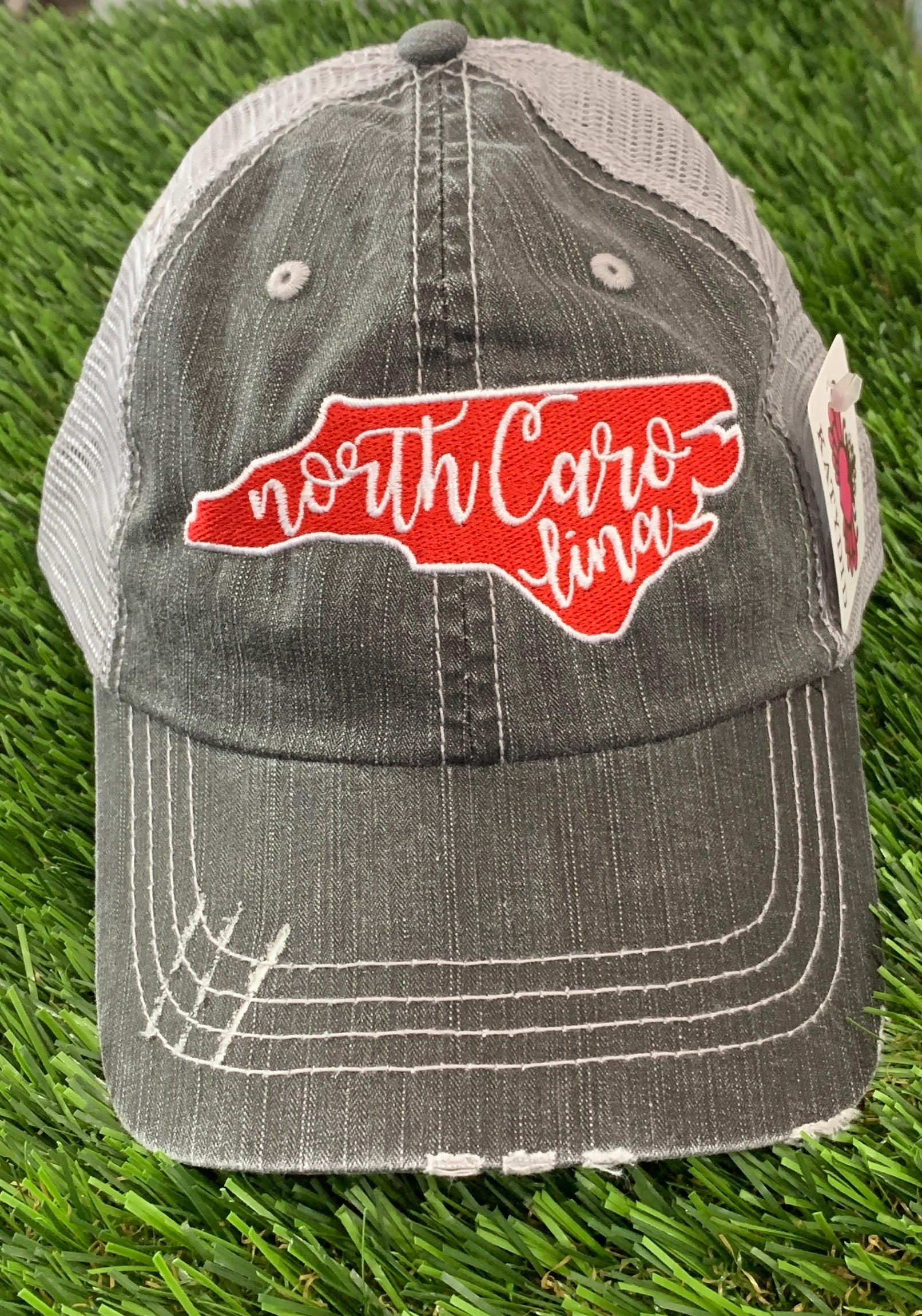 North Carolina Red Cut Out State Trucker Hat