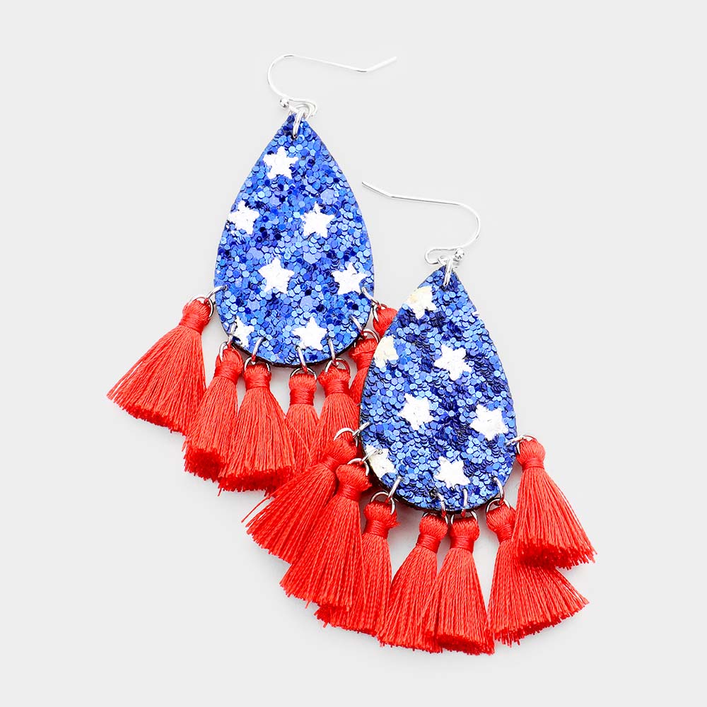 Blue Patriotic Tassel Earrings