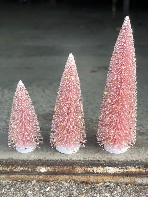 9" Pink Bottle Brush Tree with Gold Stars
