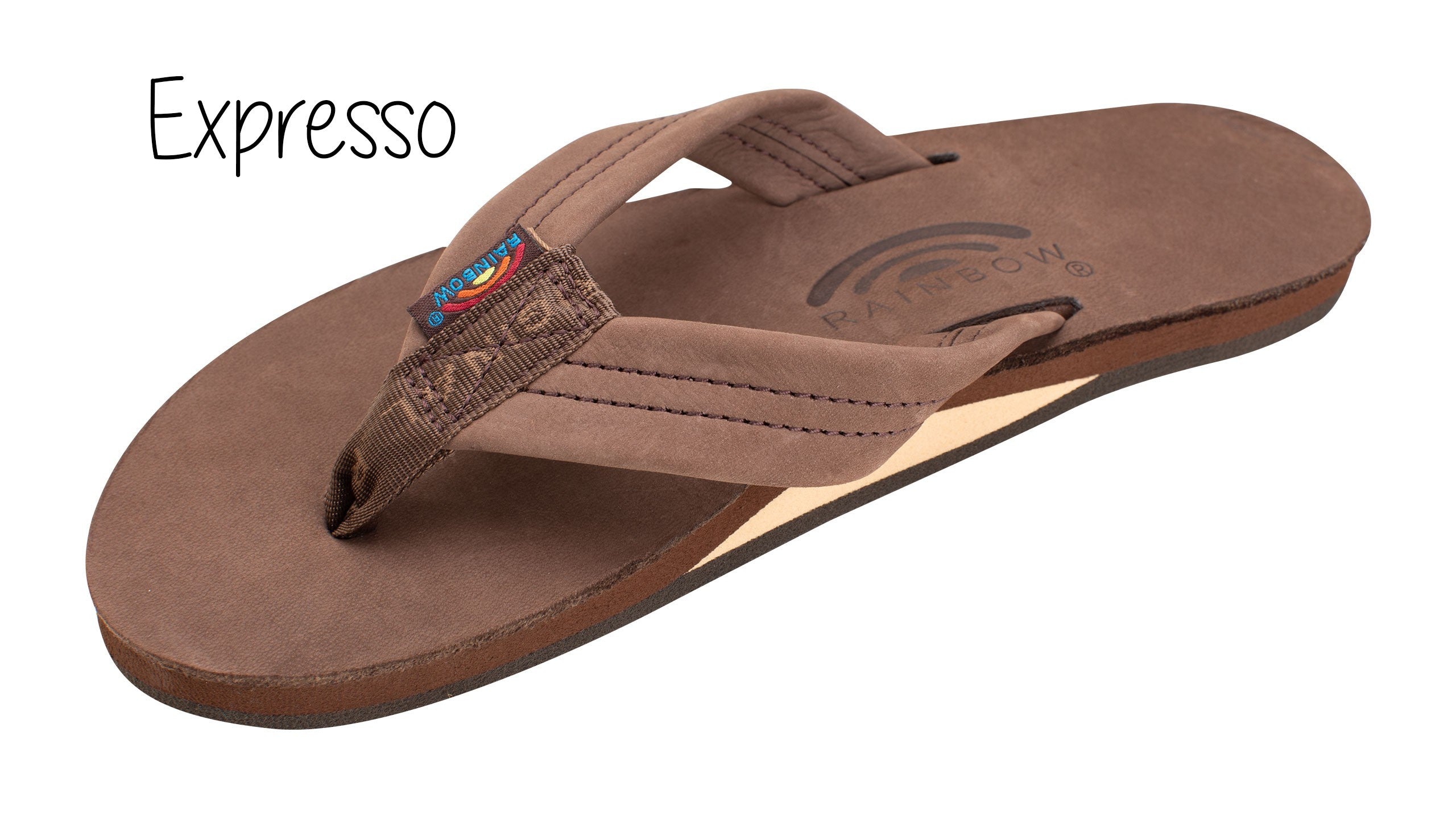 Premium Leather Ladies' Wide Strap Single Layer Rainbow Sandals - Expresso