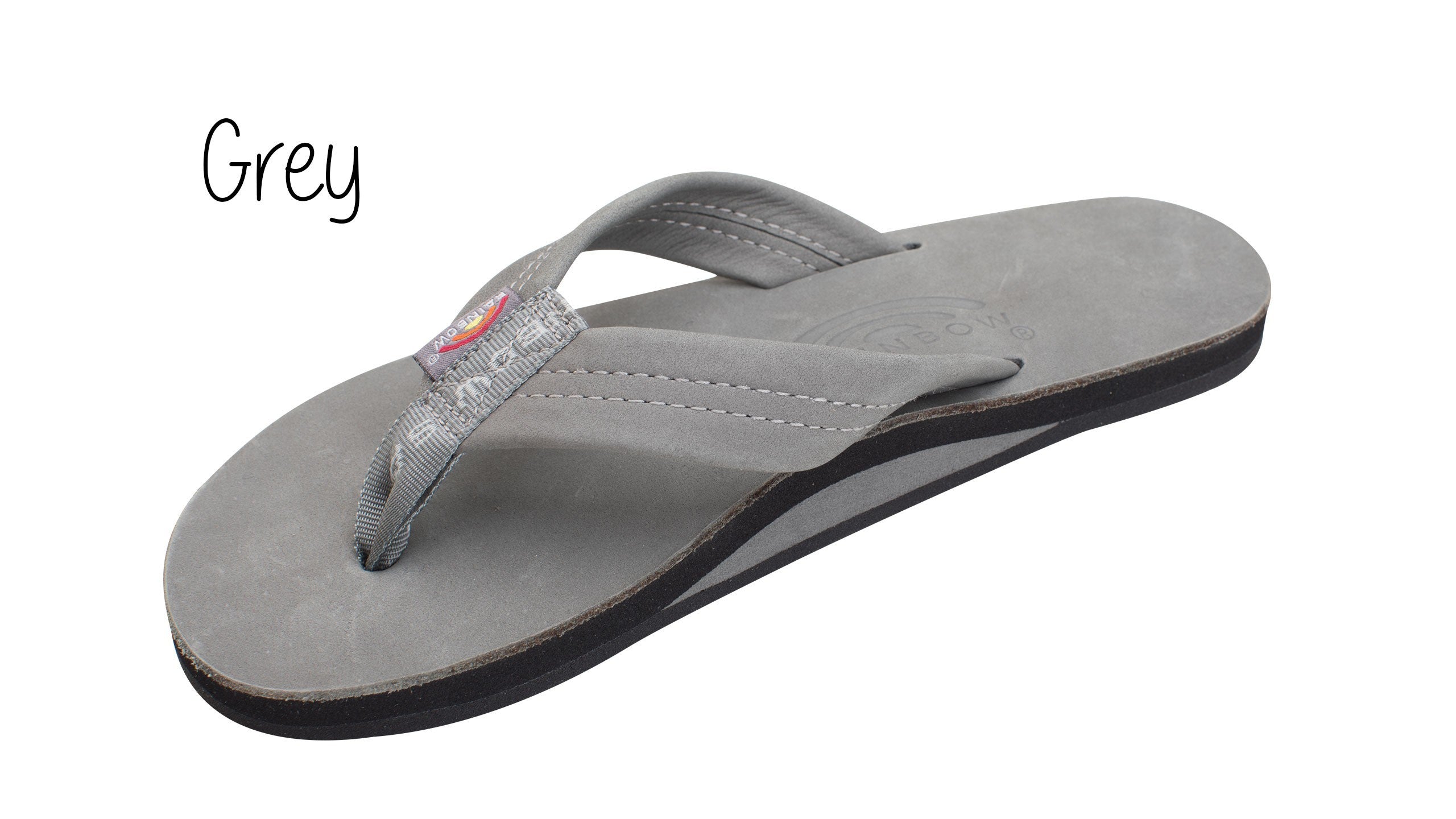 Premium Leather Men's Wide Strap Single Layer Rainbow Sandals - Grey