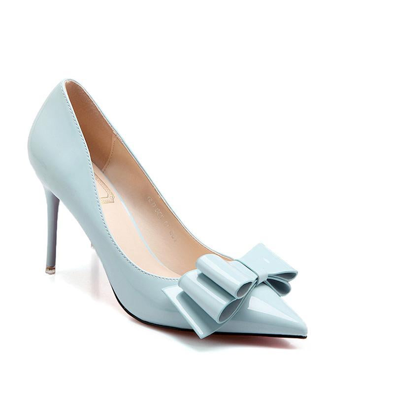 2 3/4 Inch Height Elegant Bowknot Cinderella Stiletto Blue Heels For Women