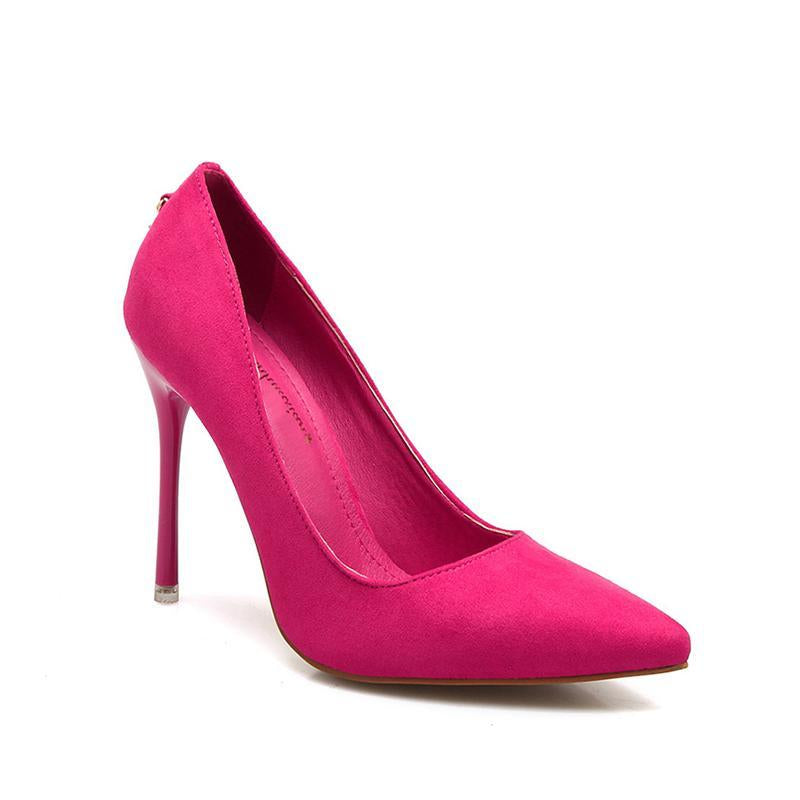 4 Inch Height Sweet Metal Pedant Shallow Pink Heels For Women