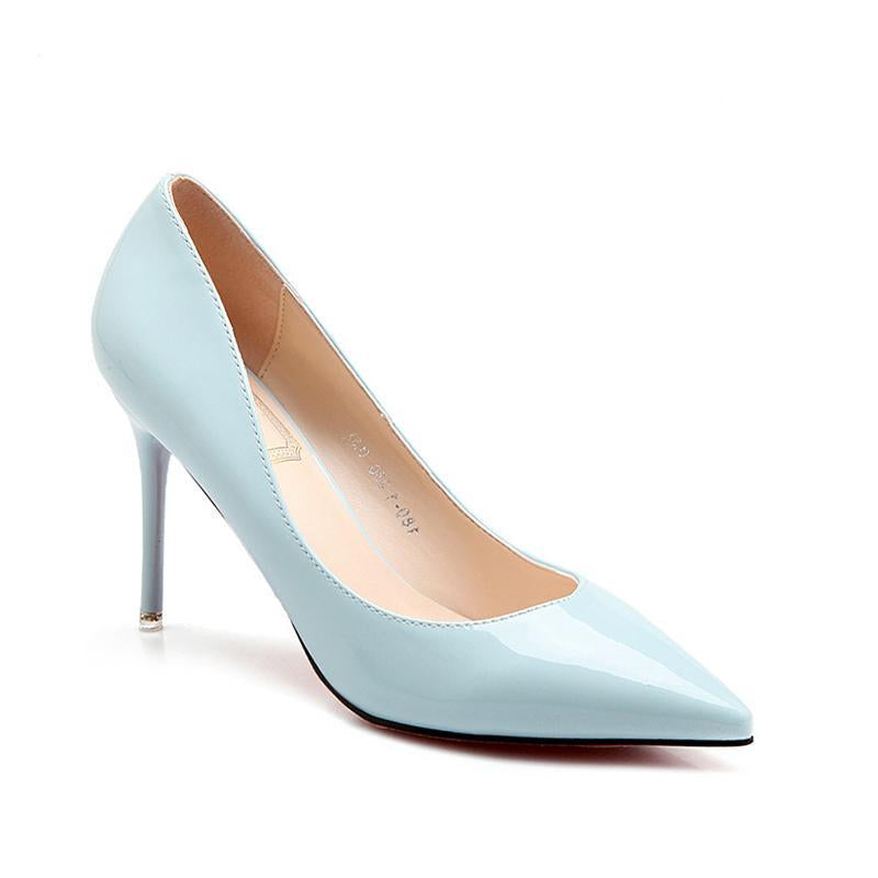 Antiskid Rubber Outsole Shallow Blue Heels For Women