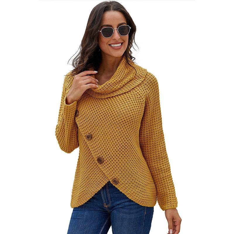 Asymmetrical Knit Buckles Turtle Neck Sweaters For Women