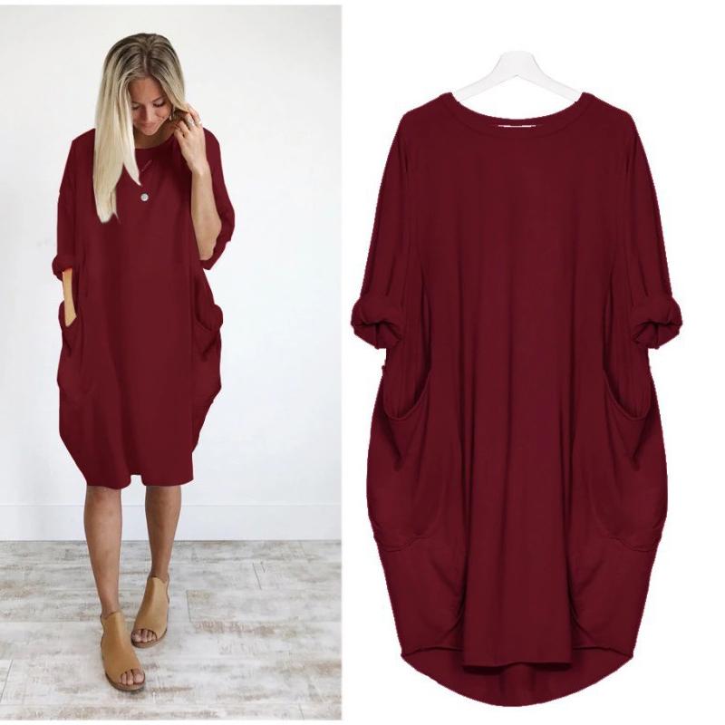 Autumn Long Sleeve A Line Dress With Pockets