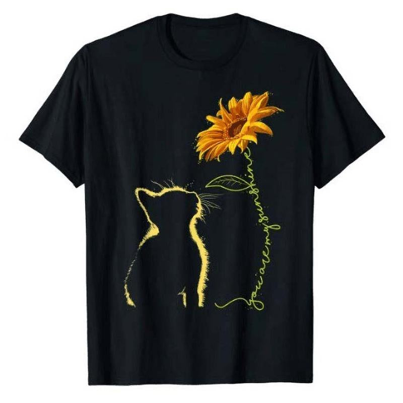 Cat And Sunflower Summer Loose Shirts & Tops