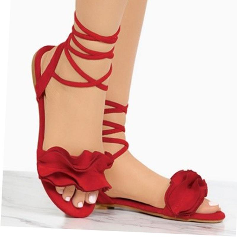 Ankle lace-up sandals ruffles sandals