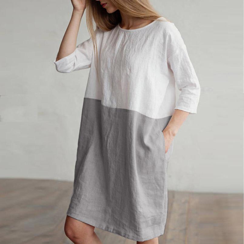 Casual Half Sleeved Cotton Linen Dress