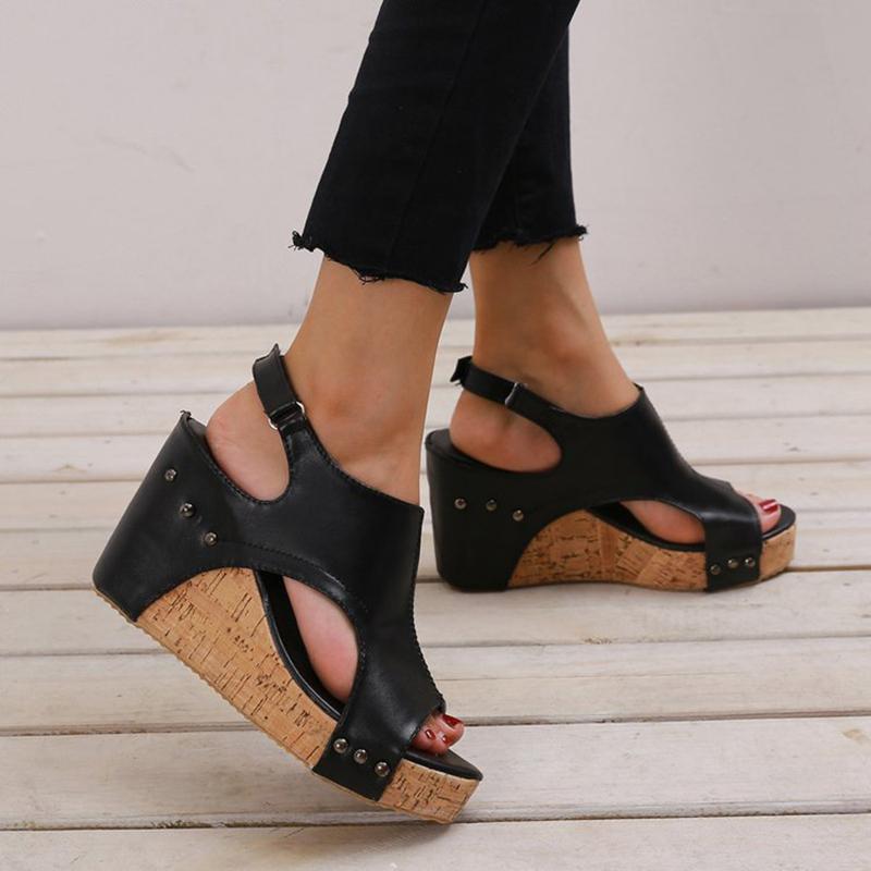 Ankle strap wedge sandals peep toe