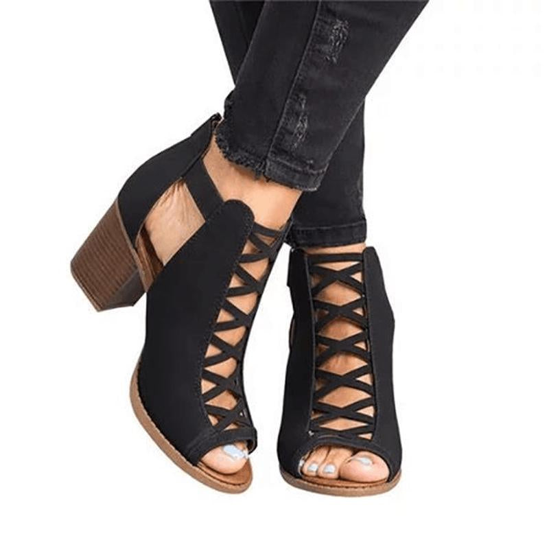 Block heel sandals lace up boots sandals peep toe