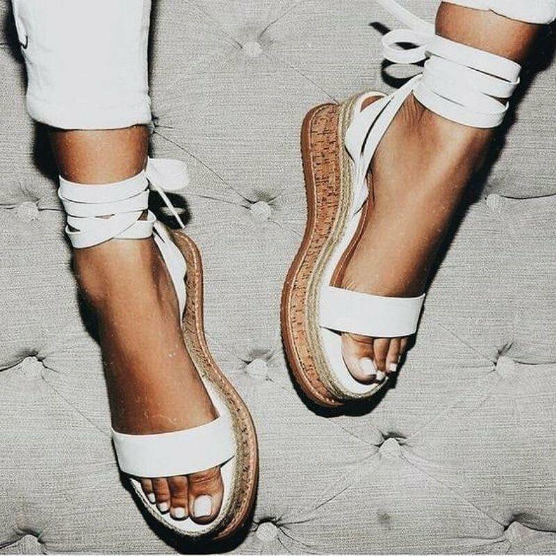 Ankle tie up sandals espadrille platform sandals