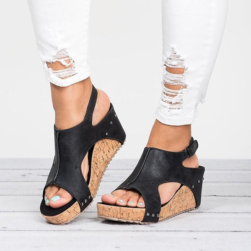 Ankle strap wedge sandals peep toe