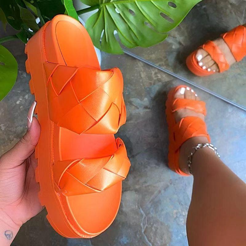 Women braided two straps platform slides summers slippers