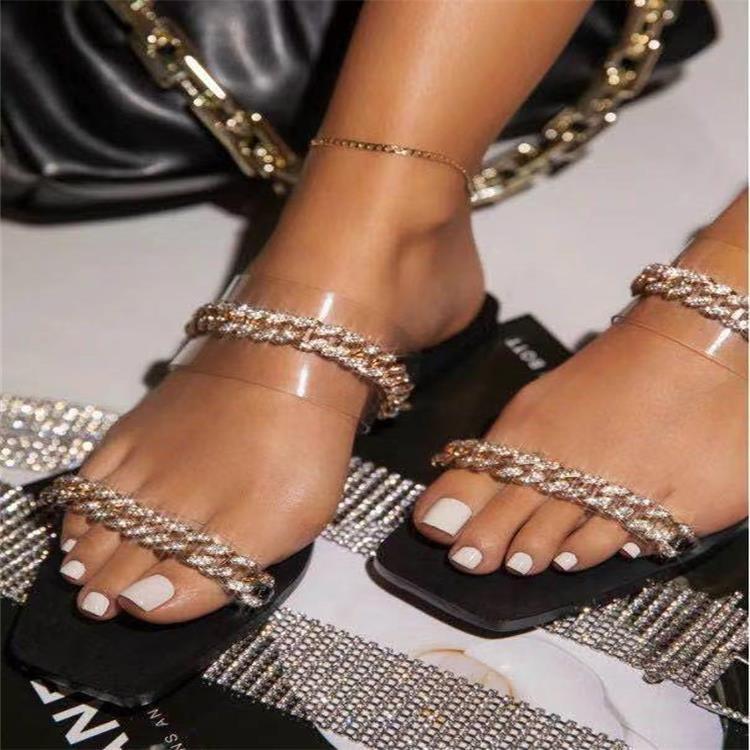 Women's clear strap rhinestone slide sandals