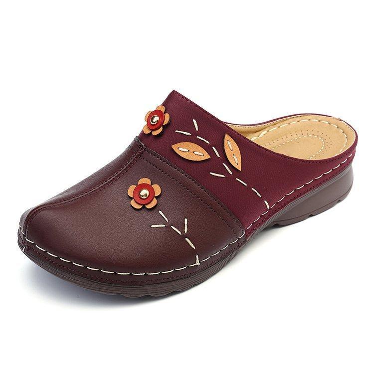Women's clogs summer backless slip on closed toe loafers vintage floral decor garden mules comfy walking outdoor slide sandals
