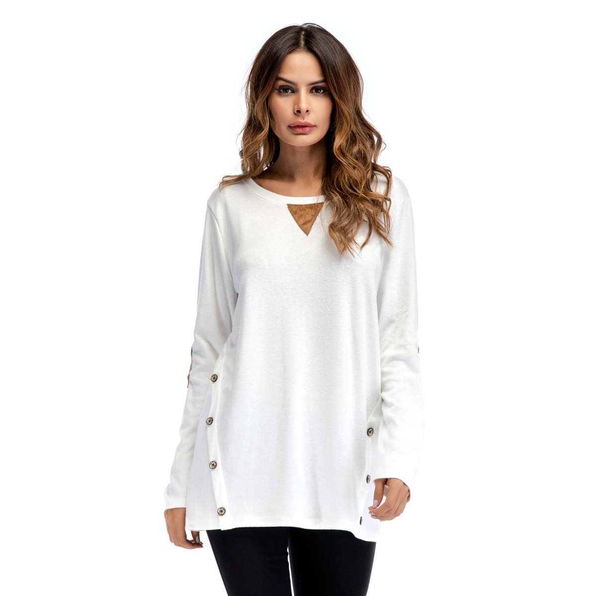 Round Neck Button Sweatshirt Loose