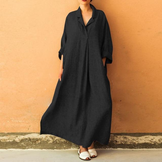 Autumn Winter Cotton Linen Maxi Dress