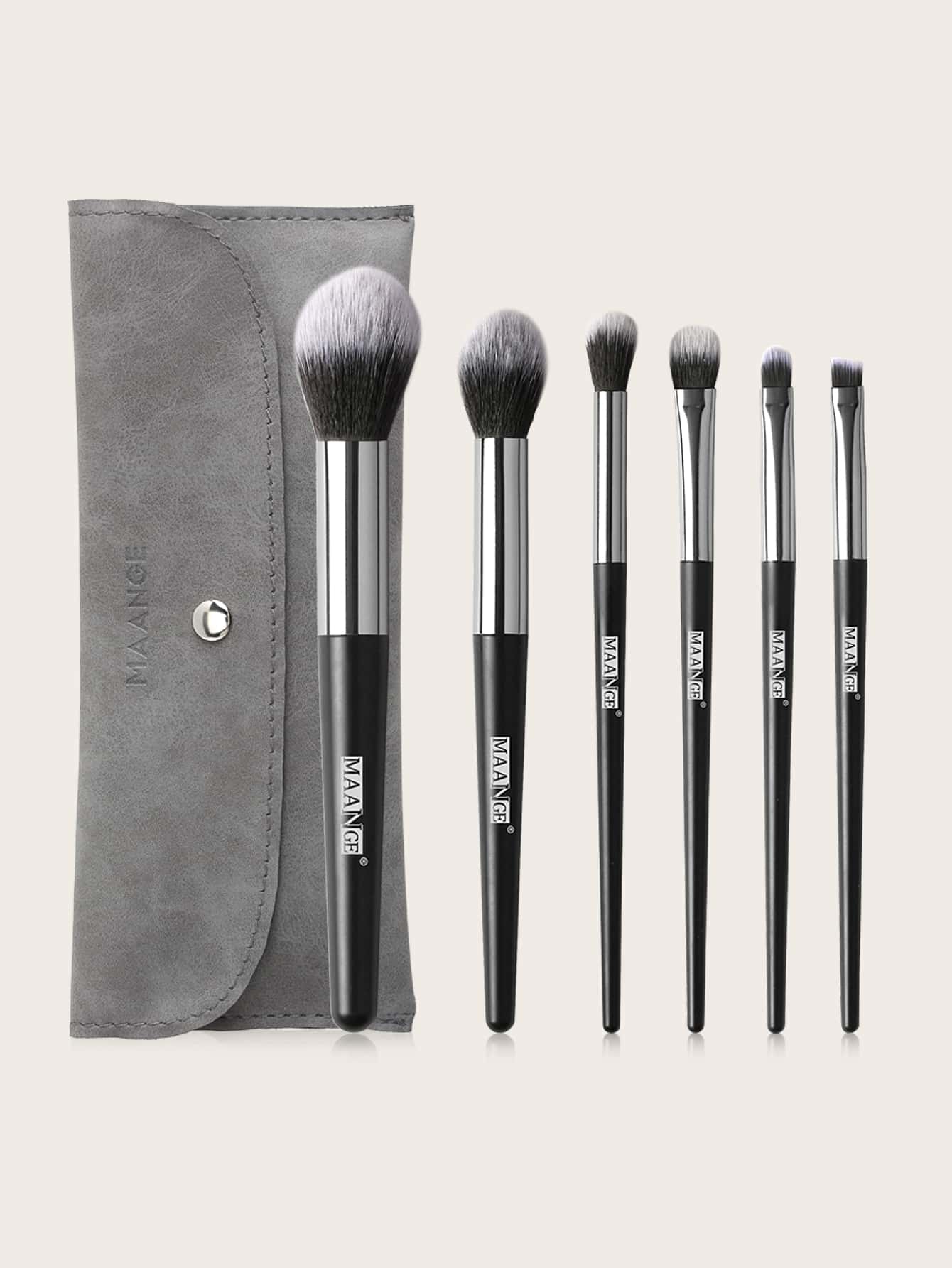 6pcs Duo-fiber Makeup Brush With 1pc Storage Bag