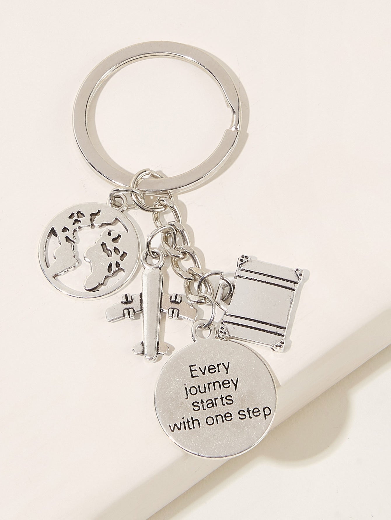 Airplane & Map Charm Keychain