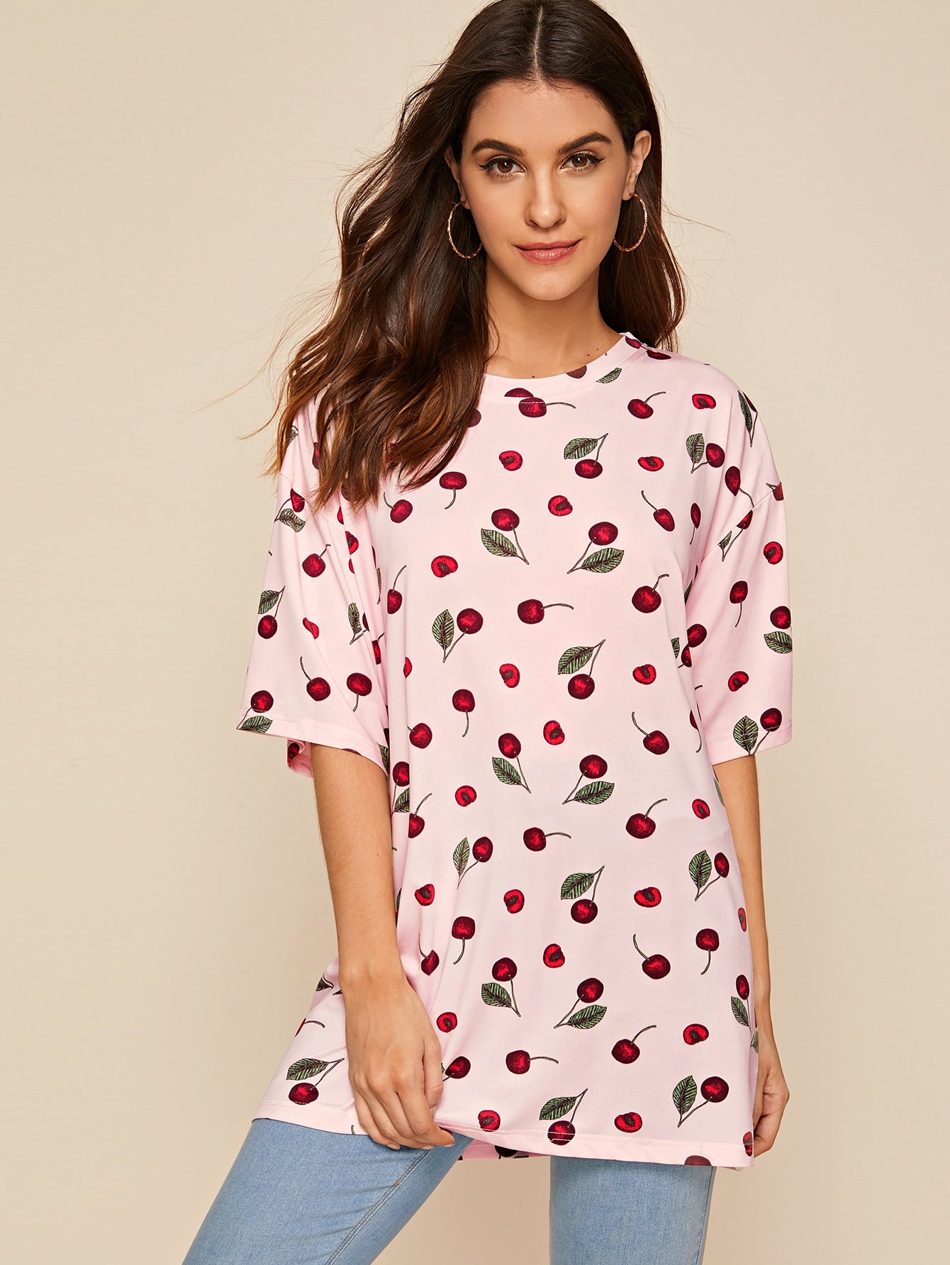 All Over Cherry Print Longline Tee