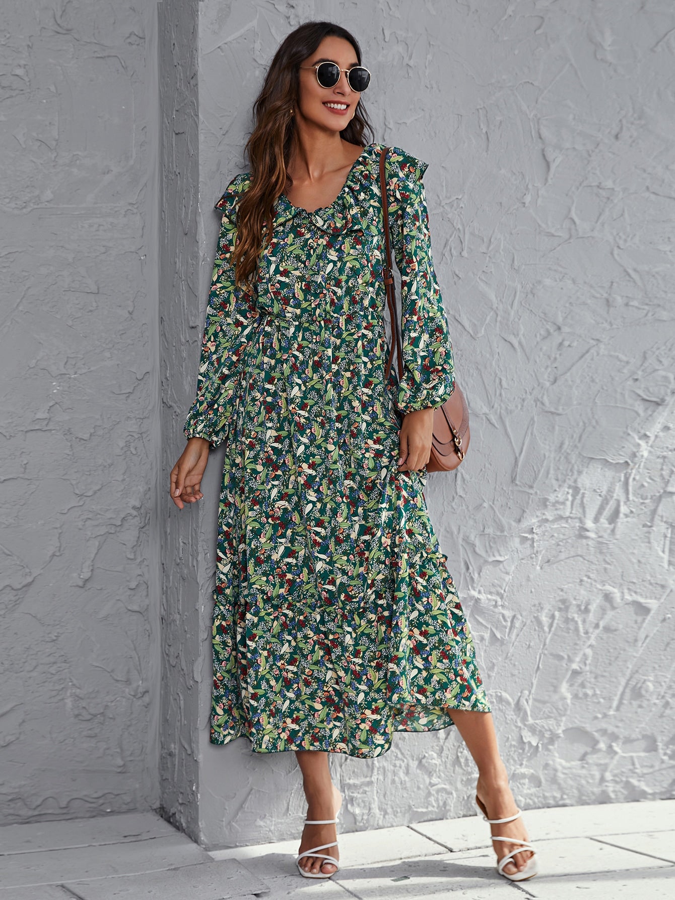 All Over Floral Print Ruffle Hem Dress