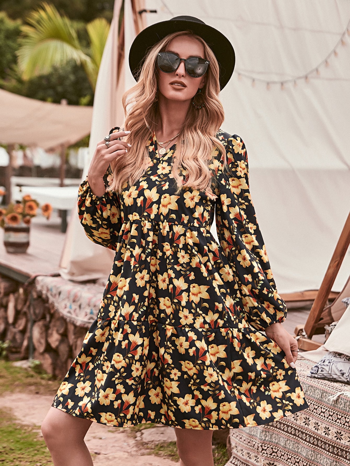 Allover Floral Swing Dress